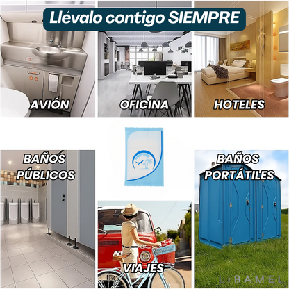 Protector higiénico desechable para asiento de inodoro. Protégete de bacterias, suciedad e infecciones.